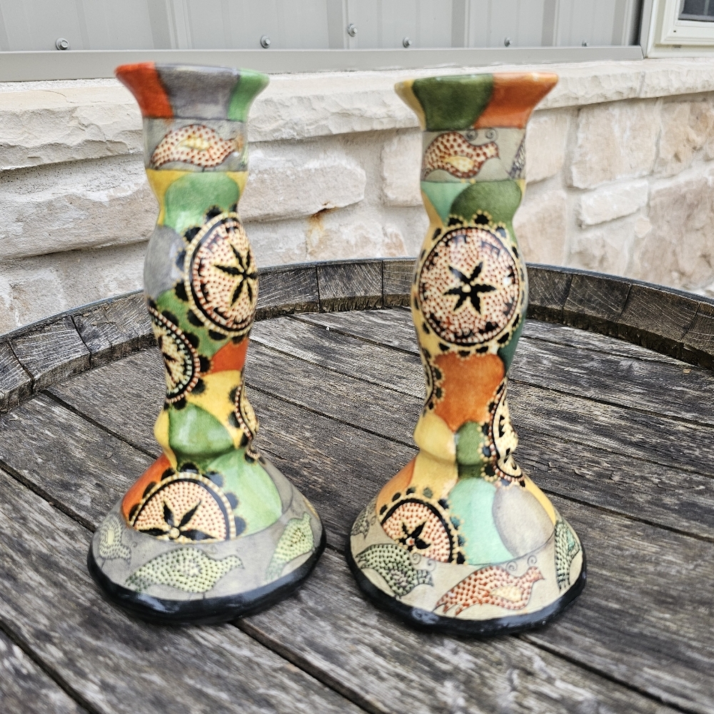 Mexican style candle stick holder multicolor - Picture 4 of 5